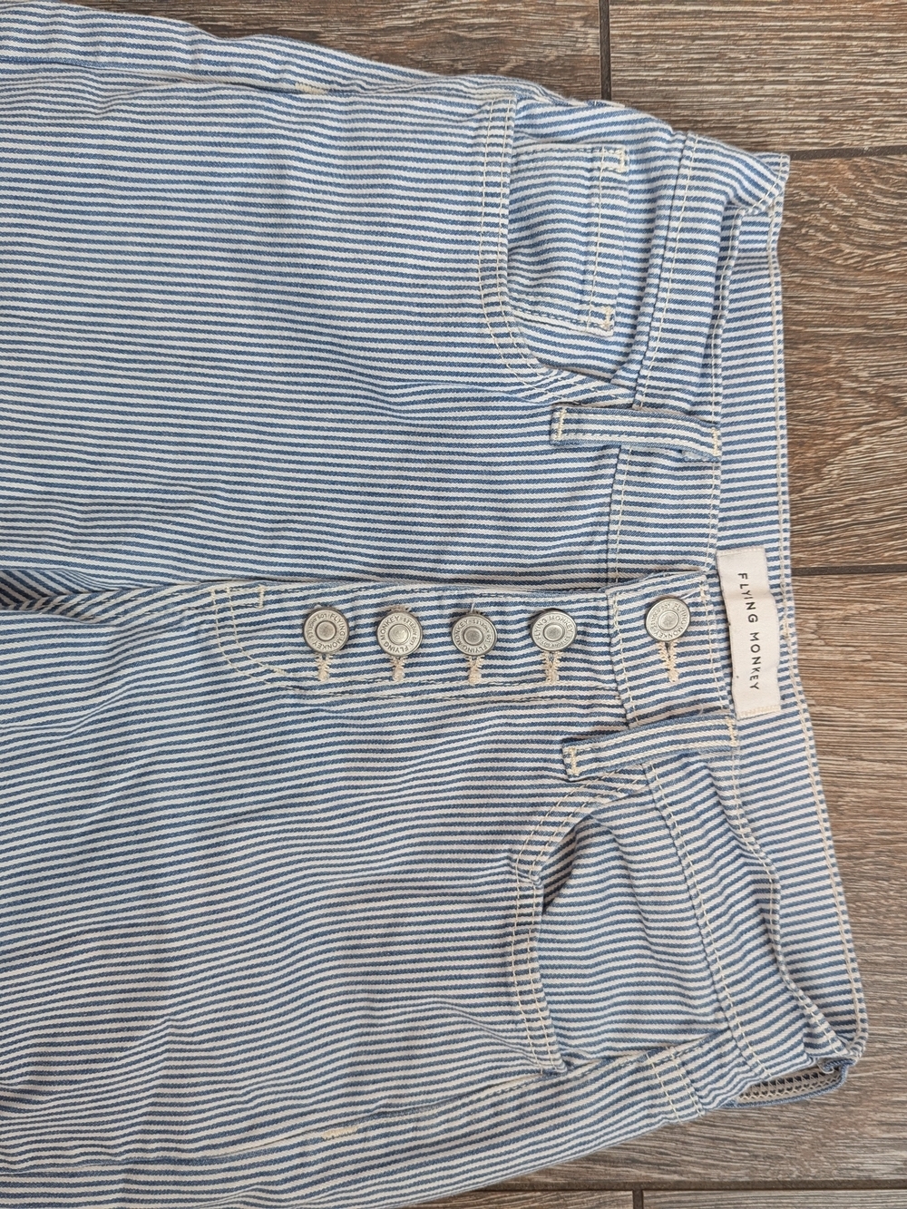 Flying Monkey High Rise Wide Leg Jeans Light Blue Stripe Button Fly Size 25 - Picture 2 of 10